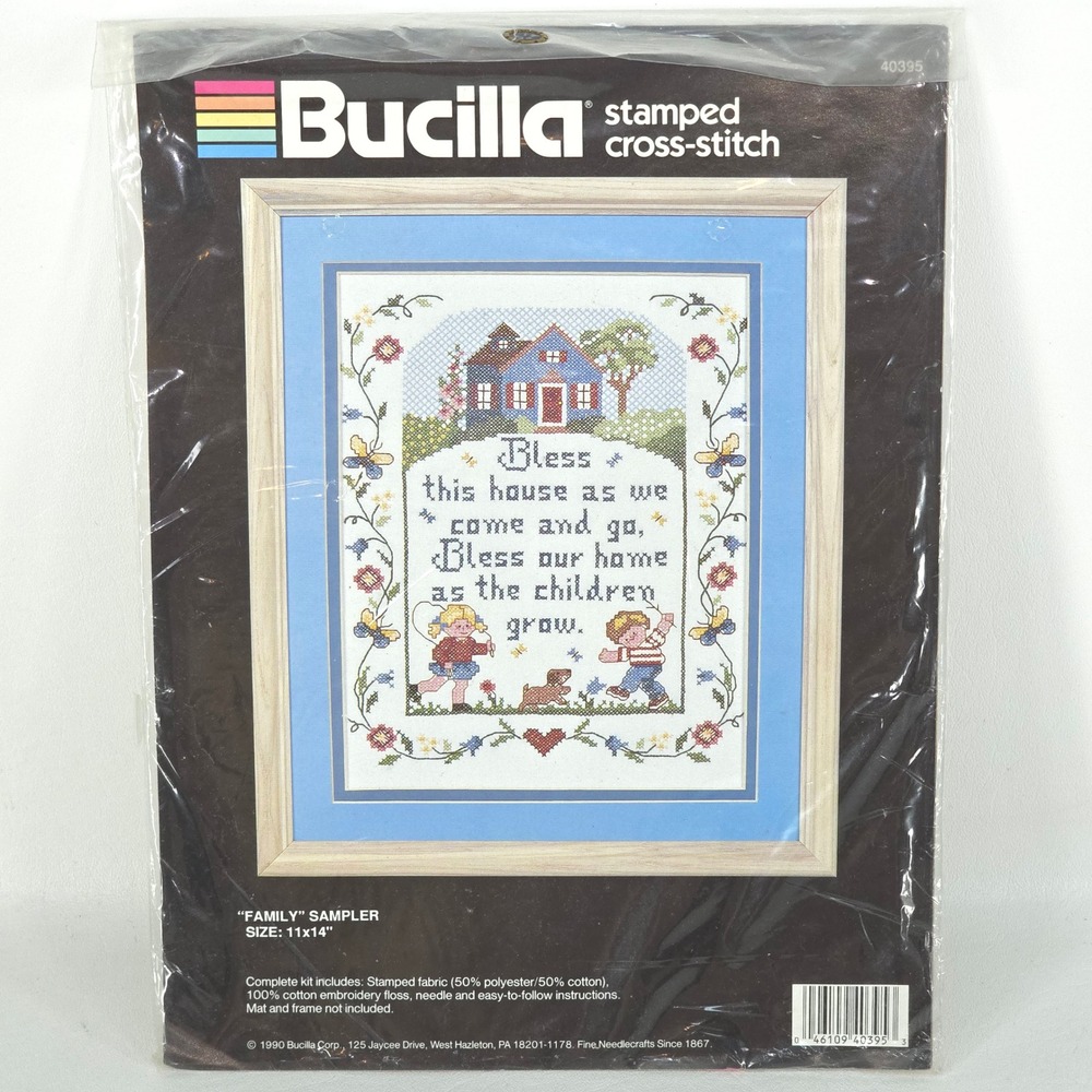 Bucilla Family Sampler 11x14 Cross Stitch Kit Vintage 1990 Cottagecore Cabincore